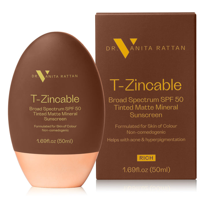 Dr. Vanita Rattan T-Zincable Broad Spectrum SPF 50 Tinted Matte Mineral Sunscreen in a Rich brown shade